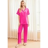 image:imageEkouaer Silk Pajamas for Women Set Satin Pjs Soft Short Sleeve Button Down Sleepwear 3 Piece Loungewear SXXLRose Red