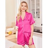 image:imageEkouaer Silk Pajamas for Women Set Satin Pjs Soft Short Sleeve Button Down Sleepwear 3 Piece Loungewear SXXLRose Red