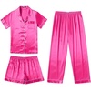 image:imageEkouaer Silk Pajamas for Women Set Satin Pjs Soft Short Sleeve Button Down Sleepwear 3 Piece Loungewear SXXLRose Red