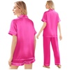 image:imageEkouaer Silk Pajamas for Women Set Satin Pjs Soft Short Sleeve Button Down Sleepwear 3 Piece Loungewear SXXLRose Red