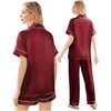 image:imageEkouaer Silk Pajamas for Women Set Satin Pjs Soft Short Sleeve Button Down Sleepwear 3 Piece Loungewear SXXLWine Red