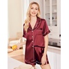 image:imageEkouaer Silk Pajamas for Women Set Satin Pjs Soft Short Sleeve Button Down Sleepwear 3 Piece Loungewear SXXLWine Red