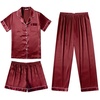 image:imageEkouaer Silk Pajamas for Women Set Satin Pjs Soft Short Sleeve Button Down Sleepwear 3 Piece Loungewear SXXLWine Red