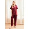 image:imageEkouaer Silk Pajamas for Women Set Satin Pjs Soft Short Sleeve Button Down Sleepwear 3 Piece Loungewear SXXLWine Red
