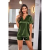 image:imageEkouaer Silk Pajamas for Women Short Sleeve Satin Sleepwear Twopiece Pjs Set Soft V Neck LoungewearSXXLArmy Green