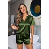 image:imageEkouaer Silk Pajamas for Women Short Sleeve Satin Sleepwear Twopiece Pjs Set Soft V Neck LoungewearSXXLArmy Green