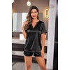 image:imageEkouaer Silk Pajamas for Women Short Sleeve Satin Sleepwear Twopiece Pjs Set Soft V Neck LoungewearSXXLBlack