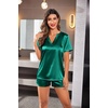 image:imageEkouaer Silk Pajamas for Women Short Sleeve Satin Sleepwear Twopiece Pjs Set Soft V Neck LoungewearSXXLDark Green