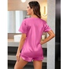image:imageEkouaer Silk Pajamas for Women Short Sleeve Satin Sleepwear Twopiece Pjs Set Soft V Neck LoungewearSXXLHot Pink