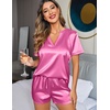 image:imageEkouaer Silk Pajamas for Women Short Sleeve Satin Sleepwear Twopiece Pjs Set Soft V Neck LoungewearSXXLHot Pink