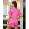 image:imageEkouaer Silk Pajamas for Women Short Sleeve Satin Sleepwear Twopiece Pjs Set Soft V Neck LoungewearSXXLHot Pink Leopard