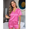 image:imageEkouaer Silk Pajamas for Women Short Sleeve Satin Sleepwear Twopiece Pjs Set Soft V Neck LoungewearSXXLHot Pink Leopard