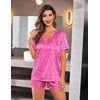 image:imageEkouaer Silk Pajamas for Women Short Sleeve Satin Sleepwear Twopiece Pjs Set Soft V Neck LoungewearSXXLHot Pink Leopard