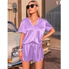 image:imageEkouaer Silk Pajamas for Women Short Sleeve Satin Sleepwear Twopiece Pjs Set Soft V Neck LoungewearSXXLLight Purple