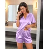 image:imageEkouaer Silk Pajamas for Women Short Sleeve Satin Sleepwear Twopiece Pjs Set Soft V Neck LoungewearSXXLLight Purple