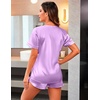 image:imageEkouaer Silk Pajamas for Women Short Sleeve Satin Sleepwear Twopiece Pjs Set Soft V Neck LoungewearSXXLLight Purple
