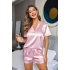 image:imageEkouaer Silk Pajamas for Women Short Sleeve Satin Sleepwear Twopiece Pjs Set Soft V Neck LoungewearSXXLPink