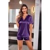 image:imageEkouaer Silk Pajamas for Women Short Sleeve Satin Sleepwear Twopiece Pjs Set Soft V Neck LoungewearSXXLPurple