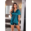 image:imageEkouaer Silk Pajamas for Women Short Sleeve Satin Sleepwear Twopiece Pjs Set Soft V Neck LoungewearSXXLTeal Blue