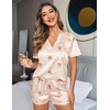image:imageEkouaer Silk Pajamas for Women Short Sleeve Satin Sleepwear Twopiece Pjs Set Soft V Neck LoungewearSXXLTeddy Bear