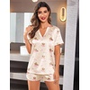 image:imageEkouaer Silk Pajamas for Women Short Sleeve Satin Sleepwear Twopiece Pjs Set Soft V Neck LoungewearSXXLTeddy Bear