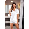 image:imageEkouaer Silk Pajamas for Women Short Sleeve Satin Sleepwear Twopiece Pjs Set Soft V Neck LoungewearSXXLWhite