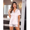 image:imageEkouaer Silk Pajamas for Women Short Sleeve Satin Sleepwear Twopiece Pjs Set Soft V Neck LoungewearSXXLWhite Pink Leopard