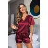 image:imageEkouaer Silk Pajamas for Women Short Sleeve Satin Sleepwear Twopiece Pjs Set Soft V Neck LoungewearSXXLWine Red
