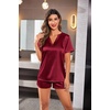 image:imageEkouaer Silk Pajamas for Women Short Sleeve Satin Sleepwear Twopiece Pjs Set Soft V Neck LoungewearSXXLWine Red