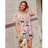 image:imageEkouaer Silk Satin Pajamas 2 Piece Pajamas for Women Set Button Down PJ Short Sleeve and Shorts Pjs Lounge Sets1pink With Tiger