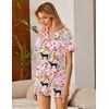 image:imageEkouaer Silk Satin Pajamas 2 Piece Pajamas for Women Set Button Down PJ Short Sleeve and Shorts Pjs Lounge Sets1pink With Tiger