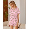 image:imageEkouaer Silk Satin Pajamas 2 Piece Pajamas for Women Set Button Down PJ Short Sleeve and Shorts Pjs Lounge Sets2pink With Cheetah