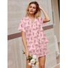 image:imageEkouaer Silk Satin Pajamas 2 Piece Pajamas for Women Set Button Down PJ Short Sleeve and Shorts Pjs Lounge Sets2pink With Cheetah