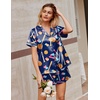image:imageEkouaer Silk Satin Pajamas 2 Piece Pajamas for Women Set Button Down PJ Short Sleeve and Shorts Pjs Lounge SetsBat Dark Blue