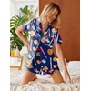image:imageEkouaer Silk Satin Pajamas 2 Piece Pajamas for Women Set Button Down PJ Short Sleeve and Shorts Pjs Lounge SetsBat Dark Blue