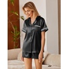 image:imageEkouaer Silk Satin Pajamas 2 Piece Pajamas for Women Set Button Down PJ Short Sleeve and Shorts Pjs Lounge SetsBlack