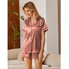 image:imageEkouaer Silk Satin Pajamas 2 Piece Pajamas for Women Set Button Down PJ Short Sleeve and Shorts Pjs Lounge SetsCaramel