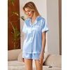 image:imageEkouaer Silk Satin Pajamas 2 Piece Pajamas for Women Set Button Down PJ Short Sleeve and Shorts Pjs Lounge SetsClear Blue
