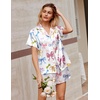 image:imageEkouaer Silk Satin Pajamas 2 Piece Pajamas for Women Set Button Down PJ Short Sleeve and Shorts Pjs Lounge SetsColorful Bow
