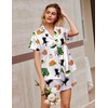 image:imageEkouaer Silk Satin Pajamas 2 Piece Pajamas for Women Set Button Down PJ Short Sleeve and Shorts Pjs Lounge SetsCute Pattern