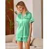 image:imageEkouaer Silk Satin Pajamas 2 Piece Pajamas for Women Set Button Down PJ Short Sleeve and Shorts Pjs Lounge SetsGreen