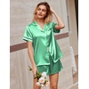 image:imageEkouaer Silk Satin Pajamas 2 Piece Pajamas for Women Set Button Down PJ Short Sleeve and Shorts Pjs Lounge SetsGreen