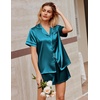 image:imageEkouaer Silk Satin Pajamas 2 Piece Pajamas for Women Set Button Down PJ Short Sleeve and Shorts Pjs Lounge SetsLake Blue