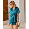 image:imageEkouaer Silk Satin Pajamas 2 Piece Pajamas for Women Set Button Down PJ Short Sleeve and Shorts Pjs Lounge SetsLake Blue