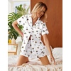 image:imageEkouaer Silk Satin Pajamas 2 Piece Pajamas for Women Set Button Down PJ Short Sleeve and Shorts Pjs Lounge SetsMartini White