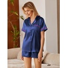 image:imageEkouaer Silk Satin Pajamas 2 Piece Pajamas for Women Set Button Down PJ Short Sleeve and Shorts Pjs Lounge SetsNavy Blue