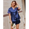 image:imageEkouaer Silk Satin Pajamas 2 Piece Pajamas for Women Set Button Down PJ Short Sleeve and Shorts Pjs Lounge SetsNavy Blue