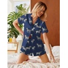 image:imageEkouaer Silk Satin Pajamas 2 Piece Pajamas for Women Set Button Down PJ Short Sleeve and Shorts Pjs Lounge SetsNavy With Zebra
