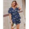 image:imageEkouaer Silk Satin Pajamas 2 Piece Pajamas for Women Set Button Down PJ Short Sleeve and Shorts Pjs Lounge SetsNavy With Zebra