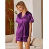 image:imageEkouaer Silk Satin Pajamas 2 Piece Pajamas for Women Set Button Down PJ Short Sleeve and Shorts Pjs Lounge SetsPurple